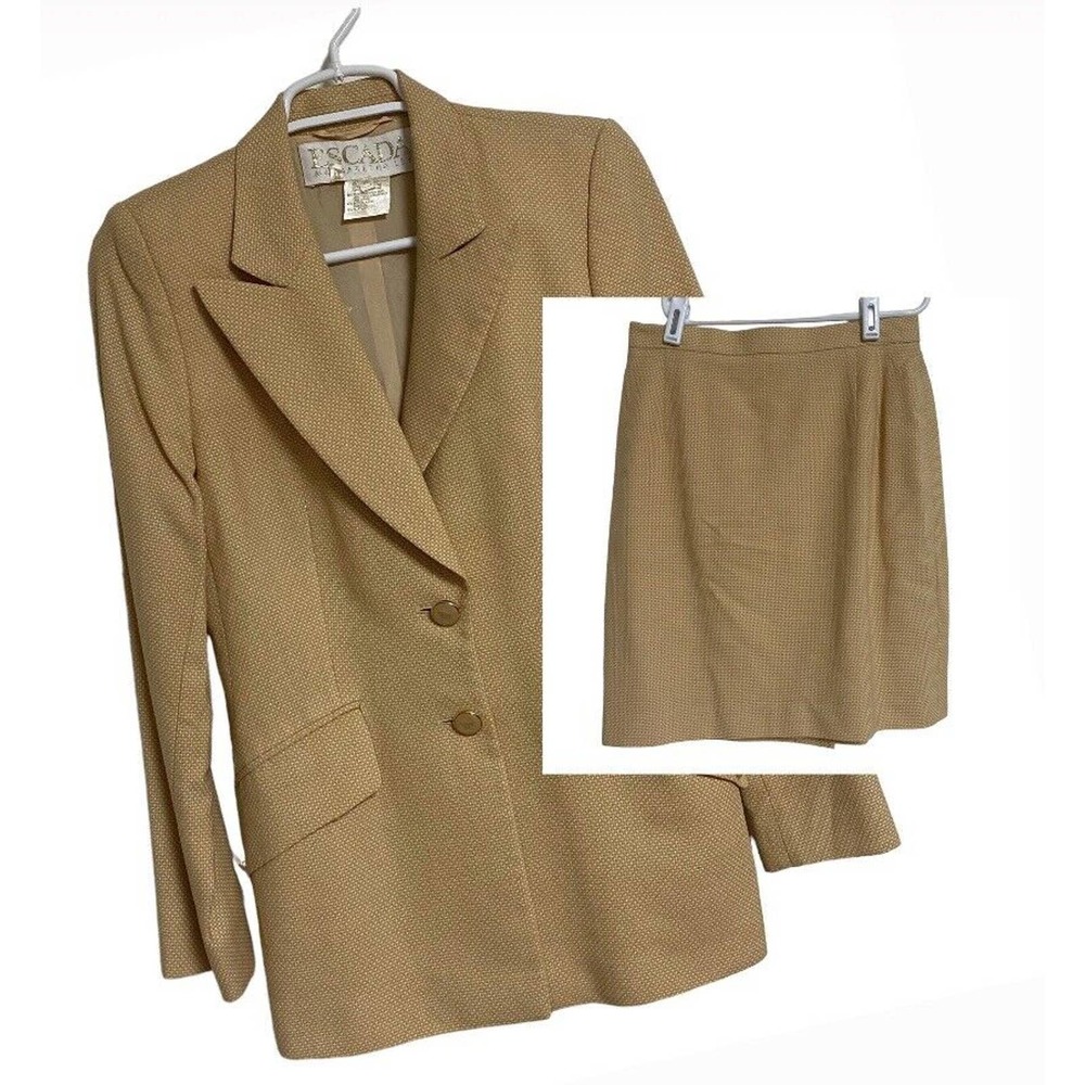 Escada Margaretha Ley Womens Wool Silk Blend Skirt Suit Size 36 Gold Yellow